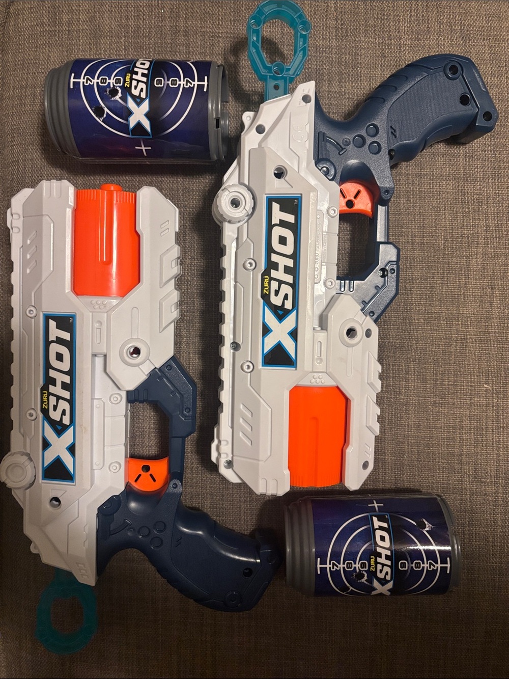 X-Shot Twin Foam Dart Blasters - White, Blue & Orange